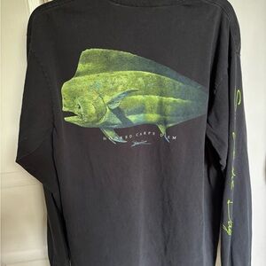 Black Long Sleeve Shirt with Green Fish Design